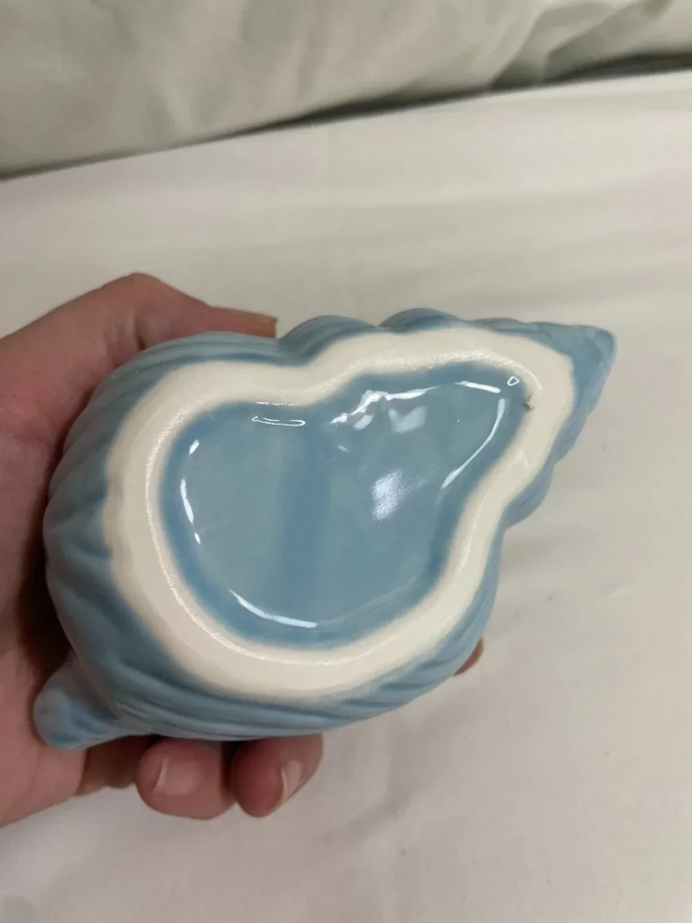 Vintage Light Blue Ceramic Seashell Planter Vase Coastal Beach Decor Shell Pot